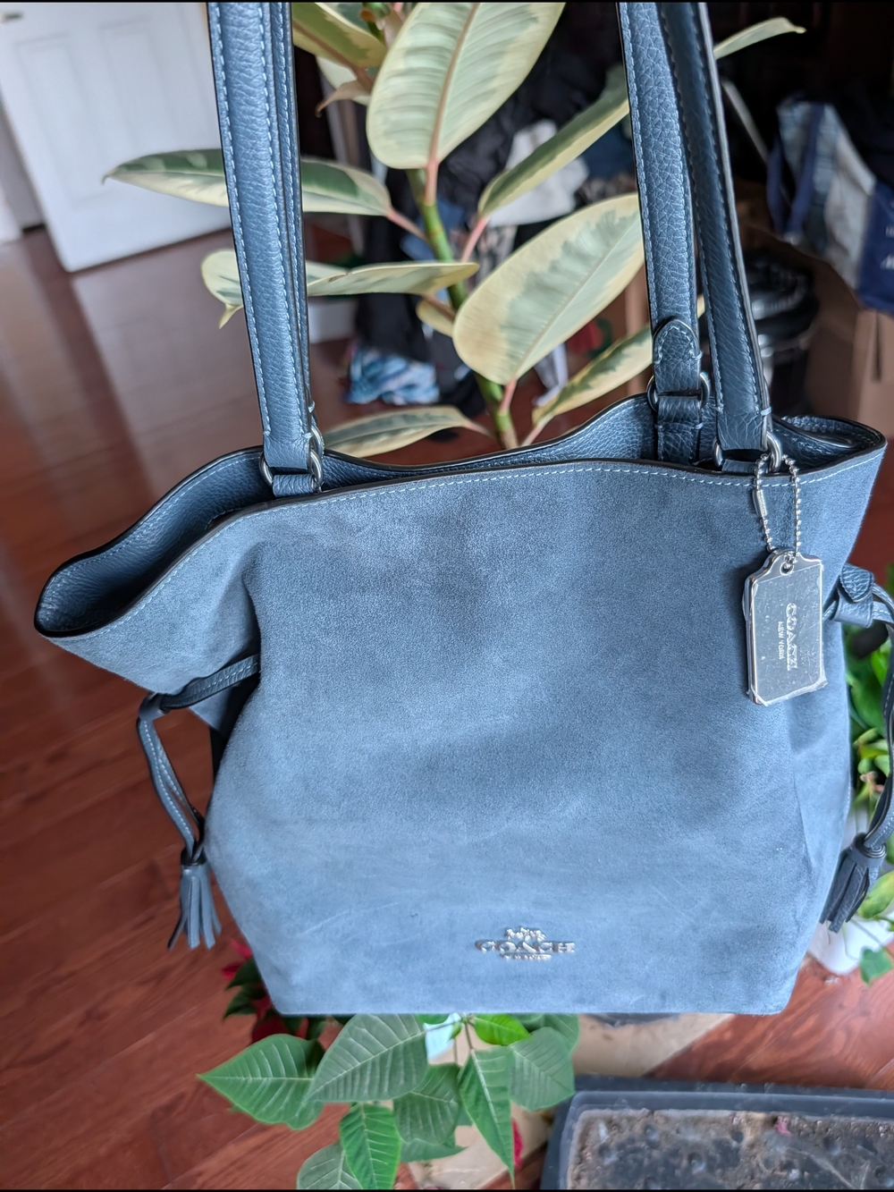 Coach Suede Andy Tote Bag in Slate Blue
